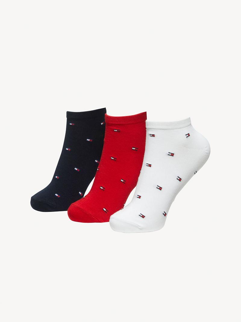 Női Tommy Hilfiger Ankle 3PK Zokni Piros | HU 653PJJ